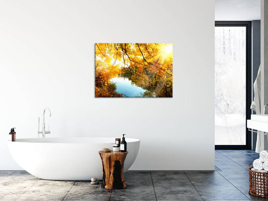 Pixxprint Landschaft mit See und Bäumen, Glasbild 2025