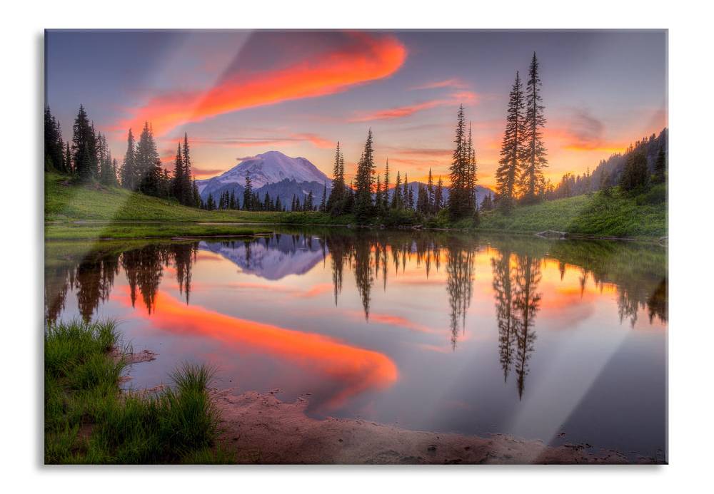 Pixxprint Sonnenaufgang Berglandschaft, Glasbild