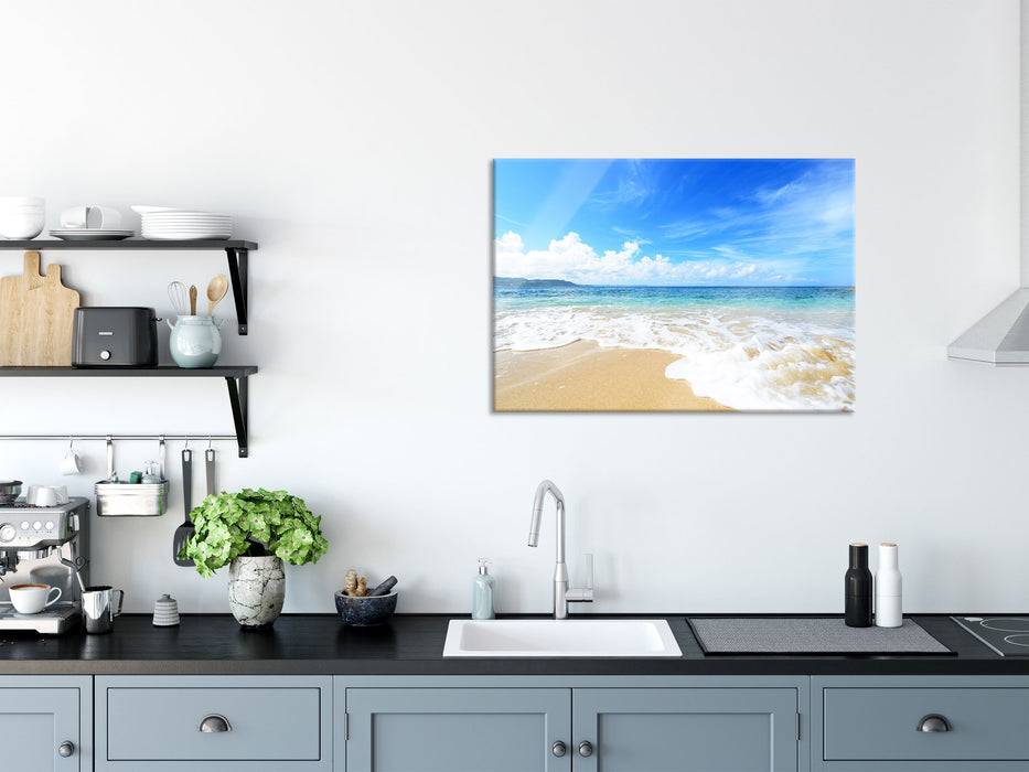Pixxprint Strand bei Sonnenuntergang, Glasbild Schlussverkauf