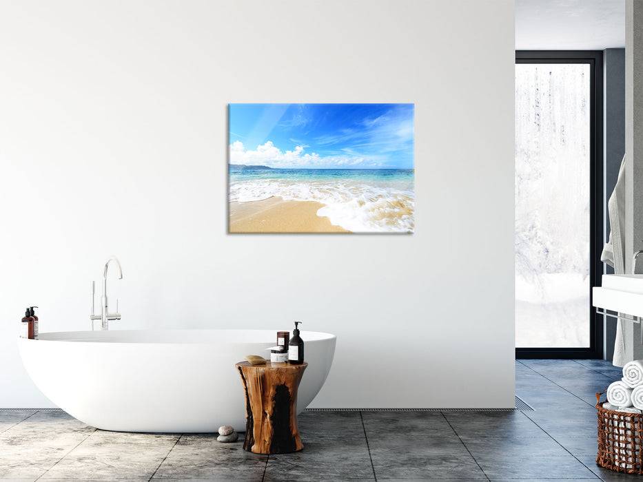 Pixxprint Strand bei Sonnenuntergang, Glasbild Schlussverkauf