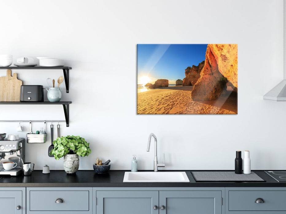 Pixxprint Sonnenuntergang an Felsen, Glasbild Sonderangebot