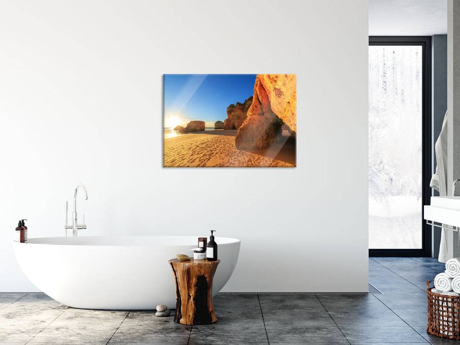 Pixxprint Sonnenuntergang an Felsen, Glasbild Sonderangebot