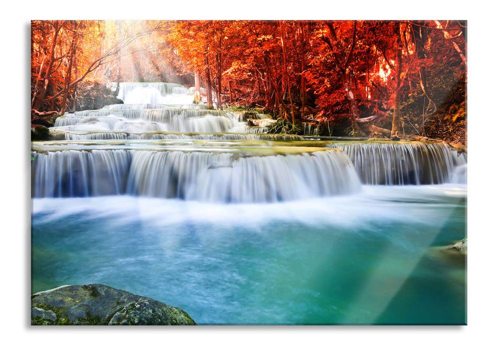 Pixxprint Bach in Herbstlandschaft, Glasbild Rabatt