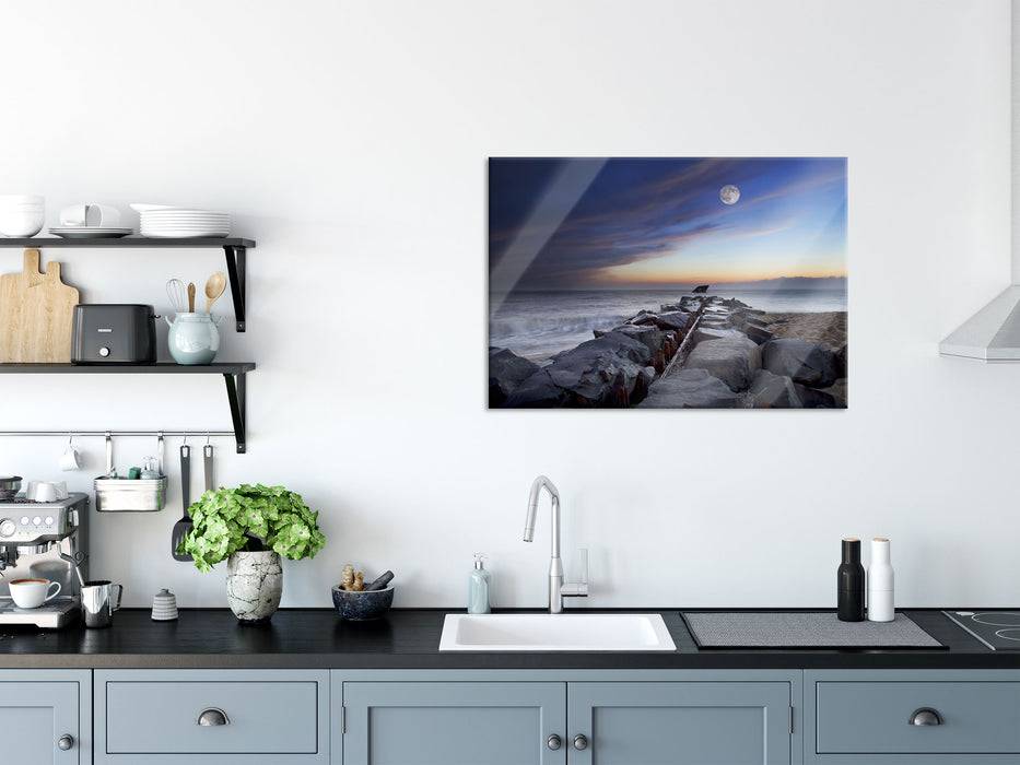 Pixxprint Steinlinie im Meer, Glasbild Begrenztes Angebot