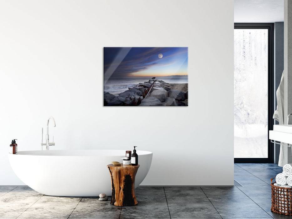 Pixxprint Steinlinie im Meer, Glasbild Begrenztes Angebot