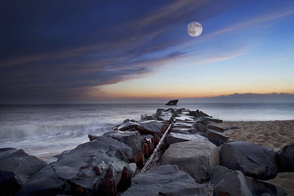 Pixxprint Steinlinie im Meer, Glasbild Begrenztes Angebot