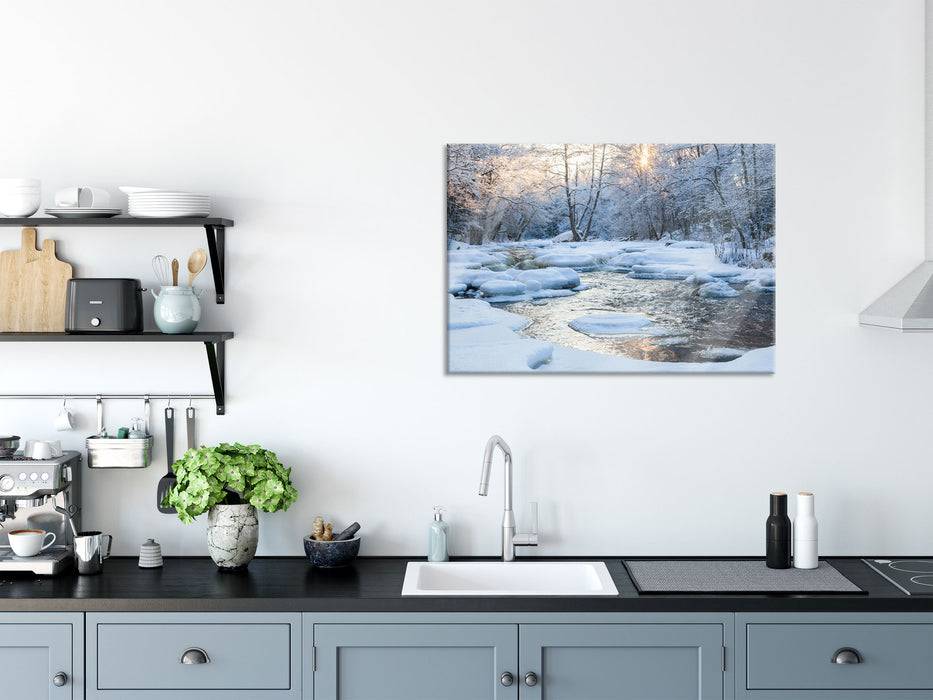 Pixxprint Bach in Winterlandschaft, Glasbild Preisnachlass