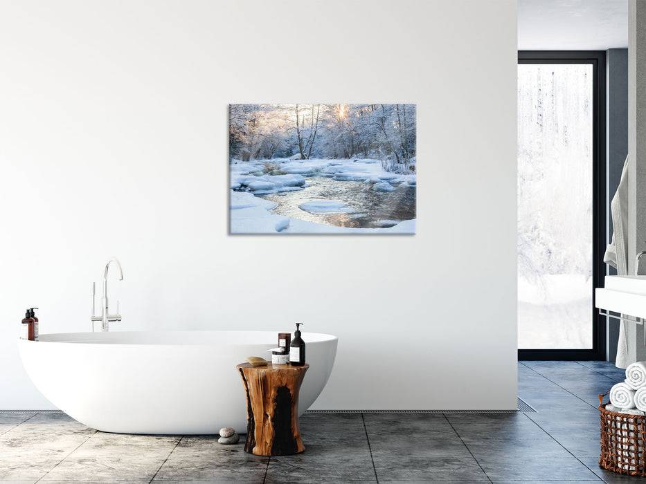 Pixxprint Bach in Winterlandschaft, Glasbild Preisnachlass