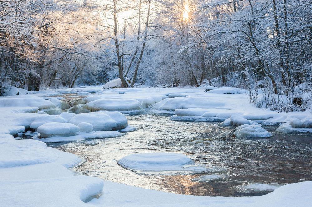 Pixxprint Bach in Winterlandschaft, Glasbild Preisnachlass
