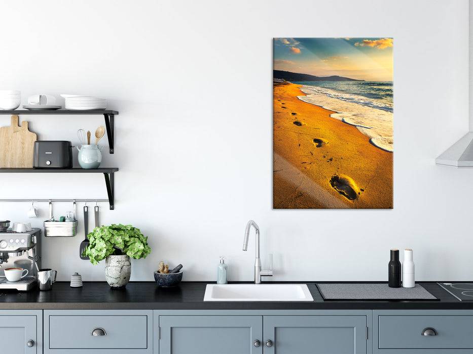 Pixxprint Fußabdrücke im Strand, Glasbild Weihnachtsangebot