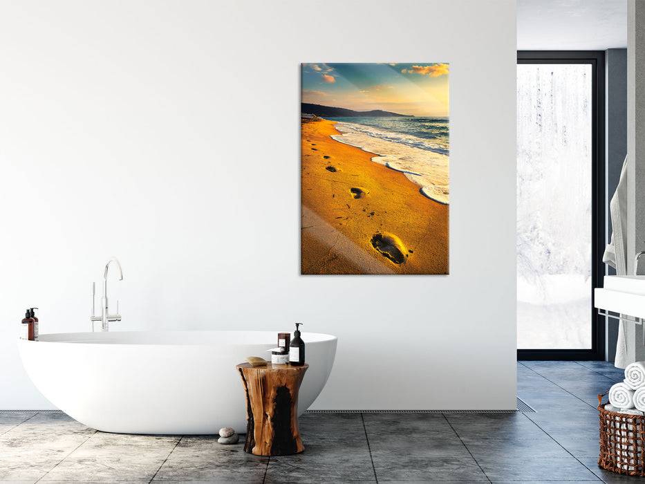 Pixxprint Fußabdrücke im Strand, Glasbild Weihnachtsangebot