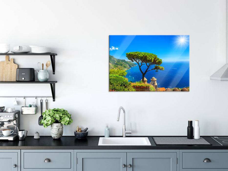 Pixxprint baum am blauen meer, Glasbild Jubiläumsangebot