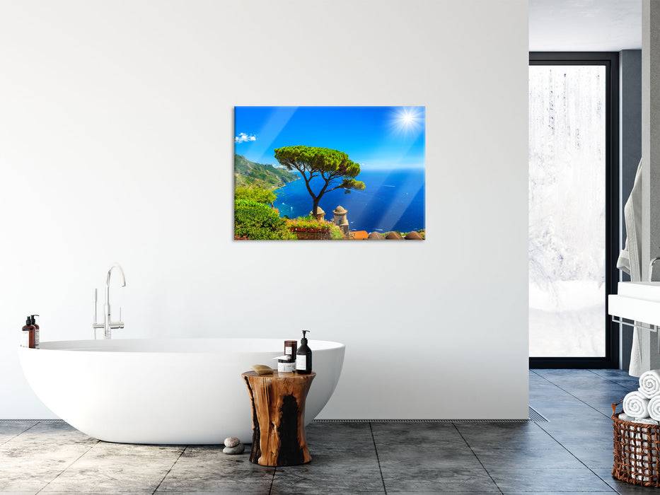 Pixxprint baum am blauen meer, Glasbild Jubiläumsangebot