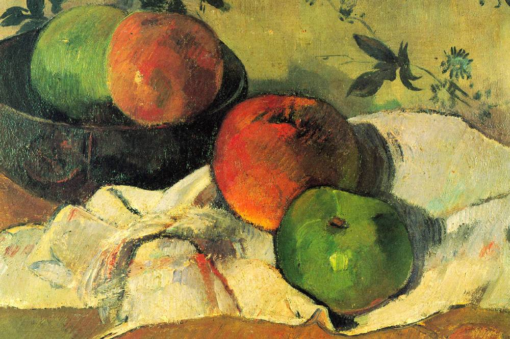 Pixxprint Paul Gauguin - Stillleben Äpfel und Schale , Glasbild Große Rabatte