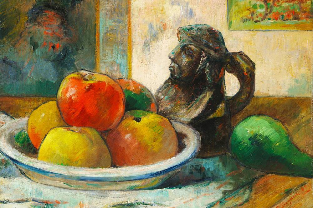 Pixxprint Paul Gauguin - Stillleben mit Äpfeln Birne und Keramik, Glasbild Neuheiten