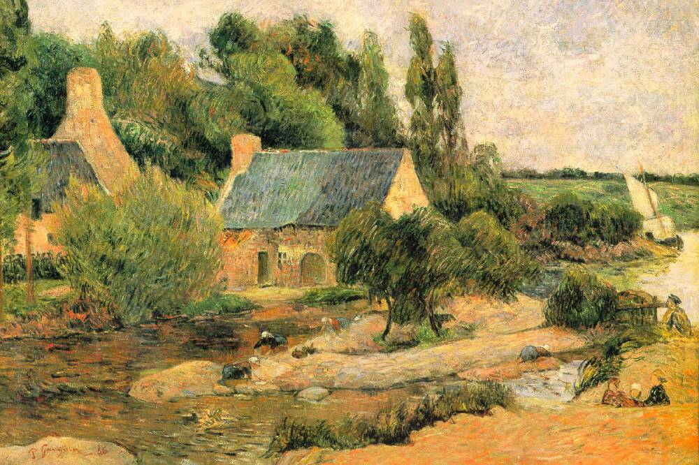 Pixxprint Paul Gauguin - Die Waschfrauen in Pont-Aven , Glasbild Kauf eins, bekomm eins gratis