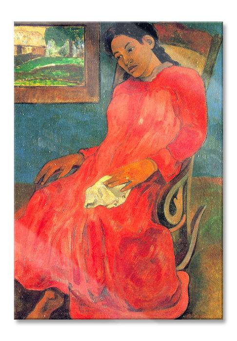 Pixxprint Paul Gauguin - Frau im rotem Kleid , Glasbild Tägliche Deals