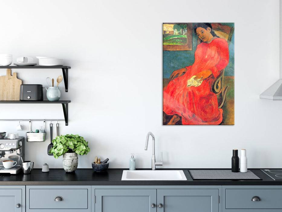 Pixxprint Paul Gauguin - Frau im rotem Kleid , Glasbild Tägliche Deals