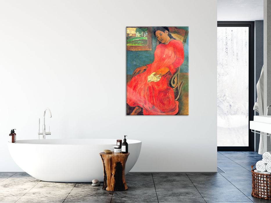 Pixxprint Paul Gauguin - Frau im rotem Kleid , Glasbild Tägliche Deals