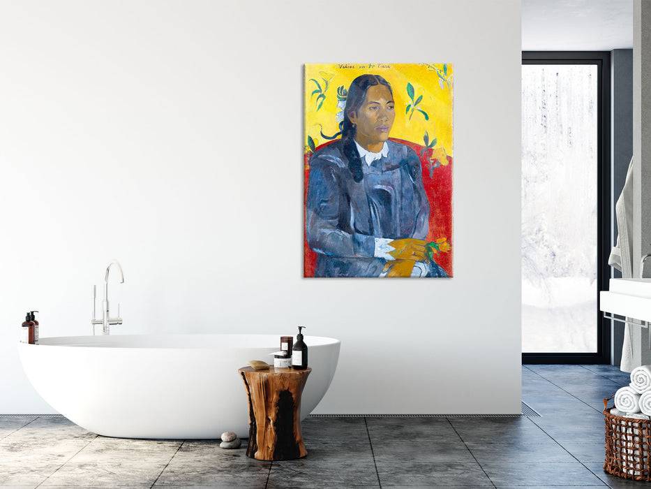 Pixxprint Paul Gauguin - Frau mit Blume , Glasbild Riesige Ersparnisse