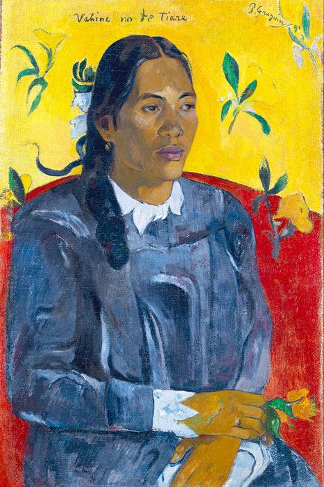 Pixxprint Paul Gauguin - Frau mit Blume , Glasbild Riesige Ersparnisse