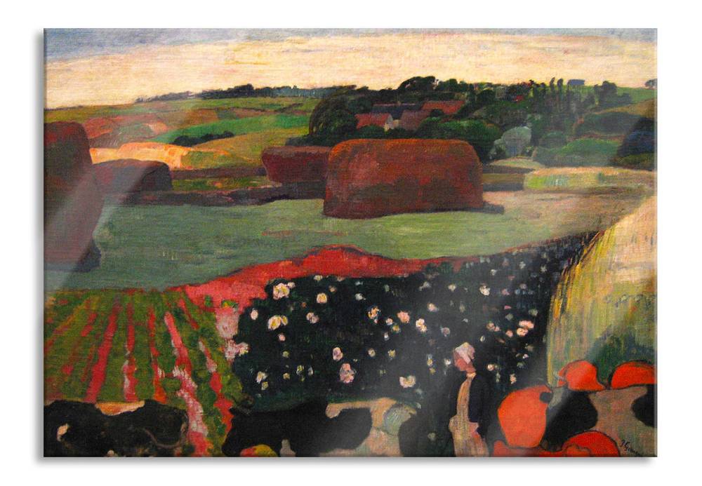 Pixxprint Paul Gauguin - Heuhaufen in der Bretagne, Glasbild Letzte 3 Tage