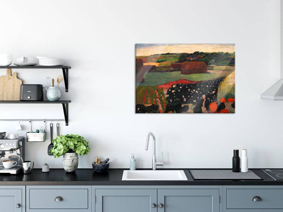 Pixxprint Paul Gauguin - Heuhaufen in der Bretagne, Glasbild Letzte 3 Tage