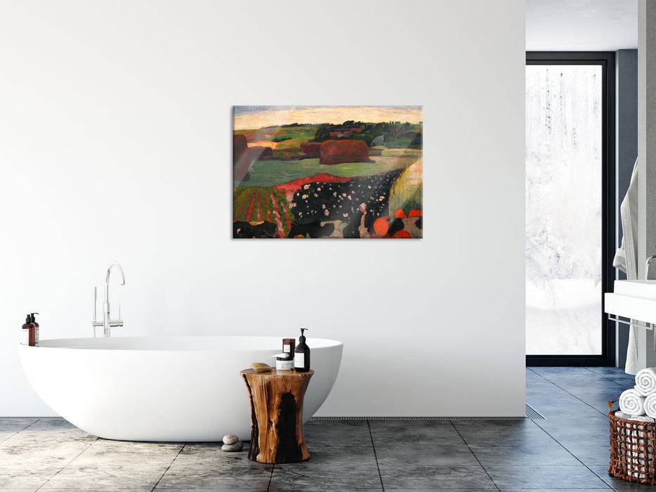 Pixxprint Paul Gauguin - Heuhaufen in der Bretagne, Glasbild Letzte 3 Tage