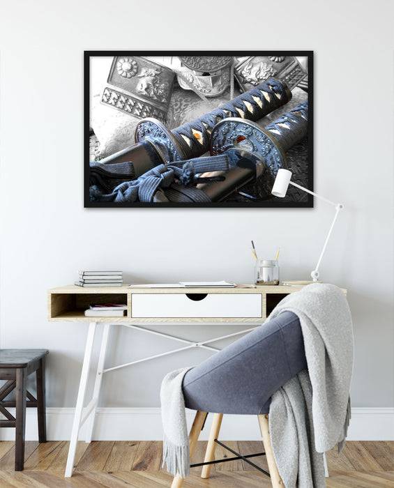 Pixxprint edle Samurai-Schwerter, Poster mit Bilderrahmen Letzte 2 Tage