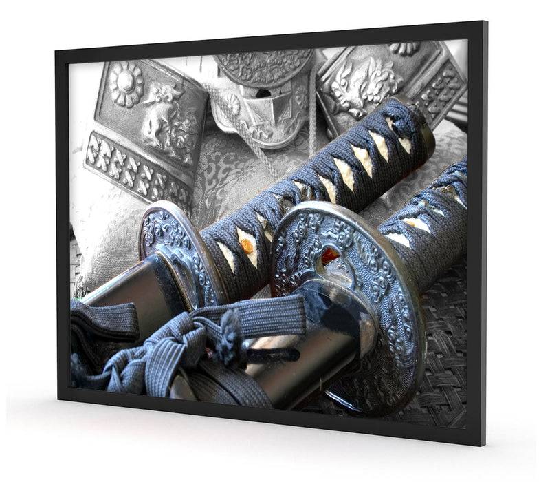Pixxprint edle Samurai-Schwerter, Poster mit Bilderrahmen Letzte 2 Tage