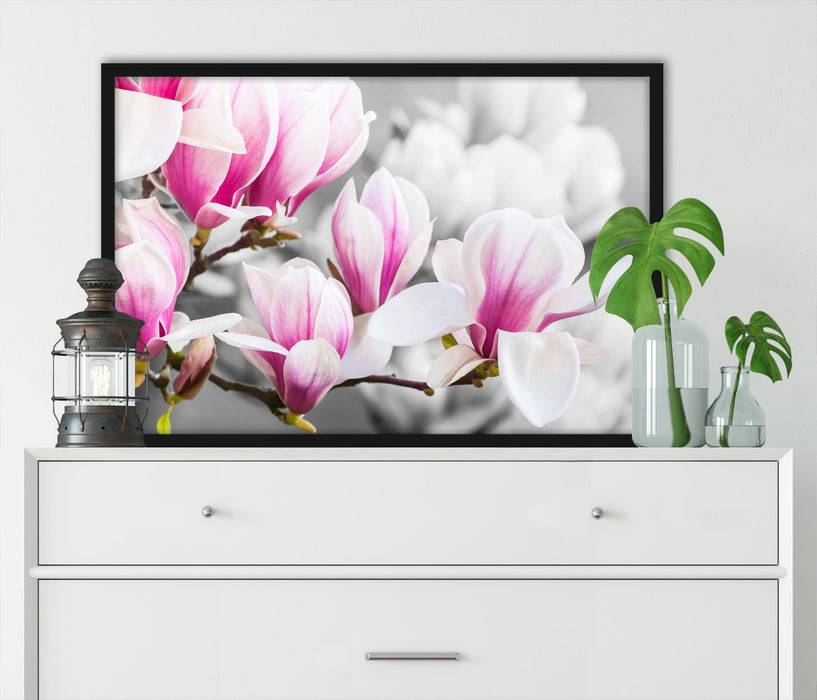 Pixxprint feine rosa farbende Blüte, Poster mit Bilderrahmen Bis zu 50% Rabatt
