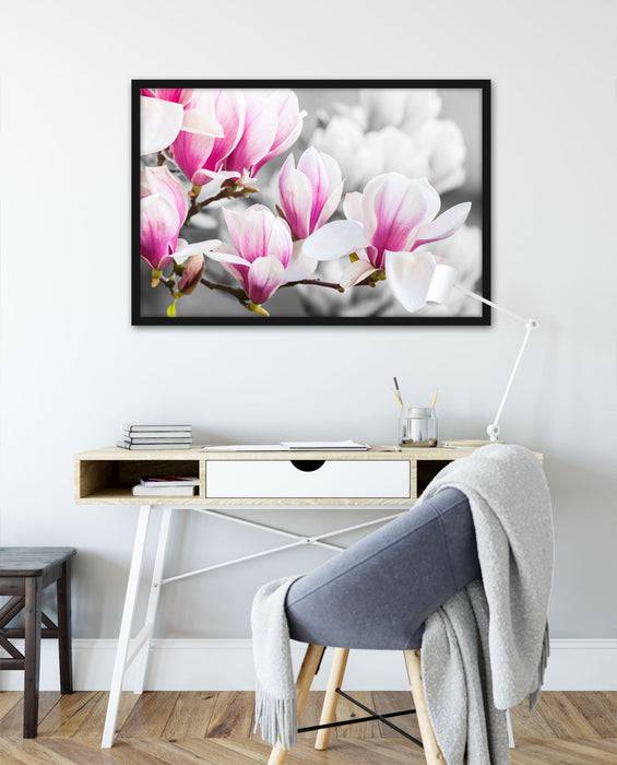 Pixxprint feine rosa farbende Blüte, Poster mit Bilderrahmen Bis zu 50% Rabatt