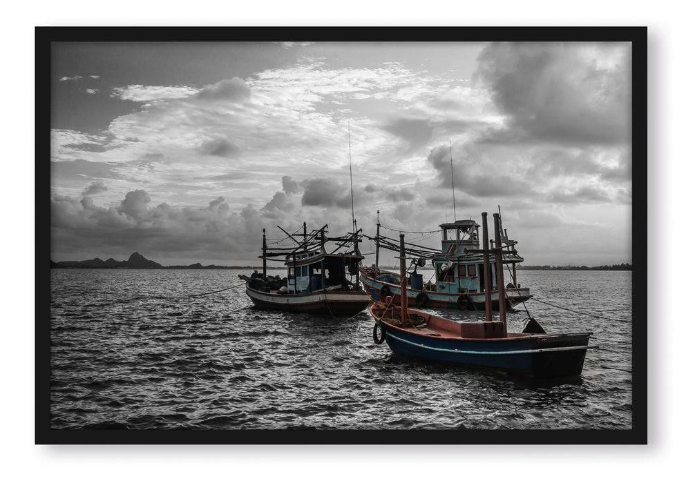 Pixxprint thailändische Fischerboote im Meer, Poster mit Bilderrahmen Discount Store für neue Produkte