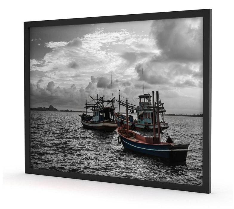 Pixxprint thailändische Fischerboote im Meer, Poster mit Bilderrahmen Discount Store für neue Produkte