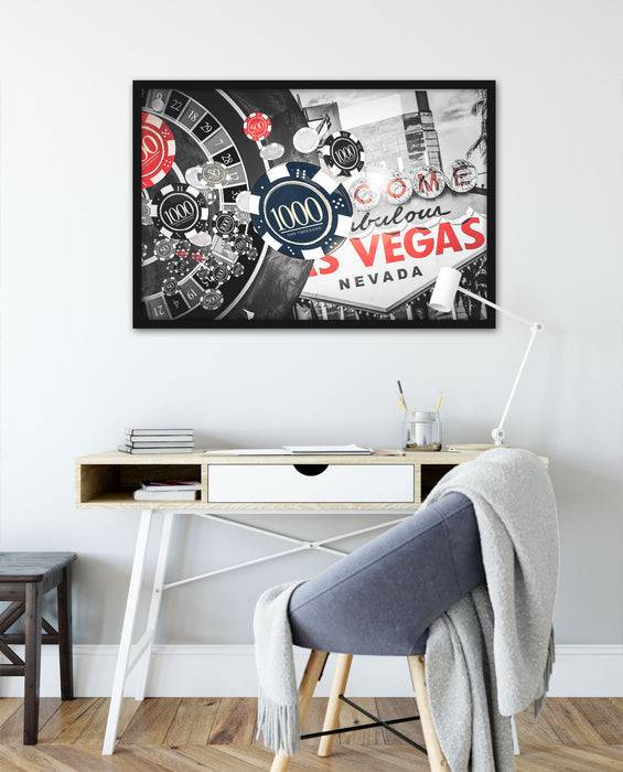 Pixxprint Las Vegas Casino Roulette, Poster mit Bilderrahmen Super Rabatt
