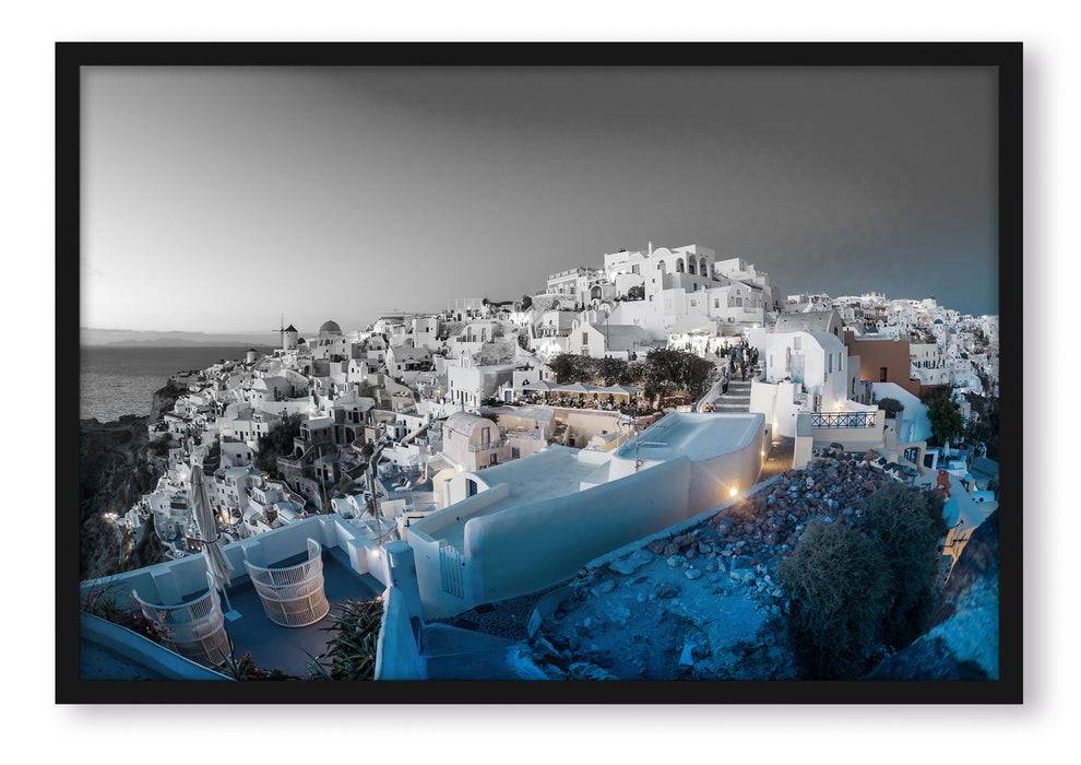 Pixxprint Oia Dorf Santorin, Poster mit Bilderrahmen zollfrei