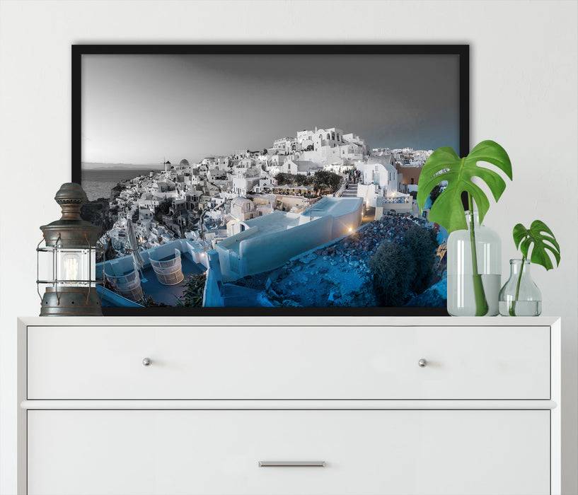 Pixxprint Oia Dorf Santorin, Poster mit Bilderrahmen zollfrei