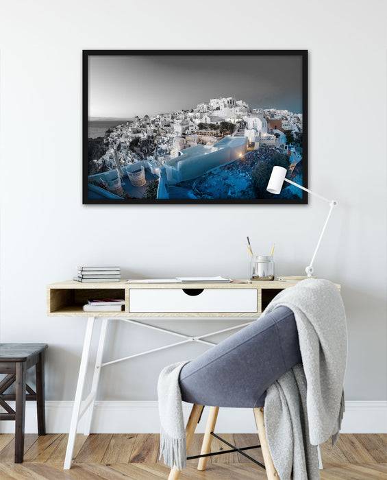 Pixxprint Oia Dorf Santorin, Poster mit Bilderrahmen zollfrei