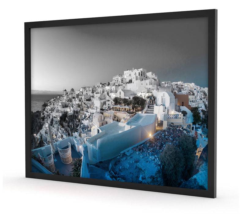 Pixxprint Oia Dorf Santorin, Poster mit Bilderrahmen zollfrei