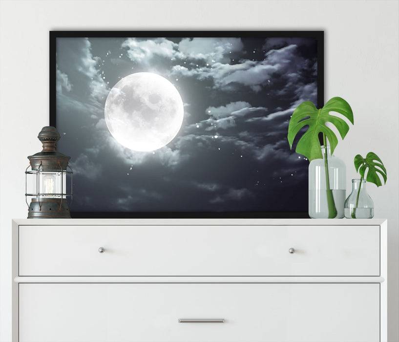 Pixxprint Vollmond Sterne Wolken, Poster mit Bilderrahmen Rabatte dieses Monats