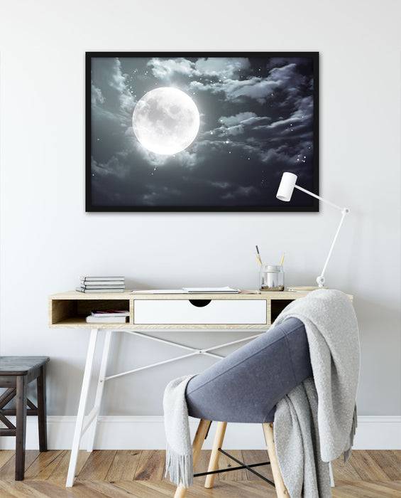 Pixxprint Vollmond Sterne Wolken, Poster mit Bilderrahmen Rabatte dieses Monats