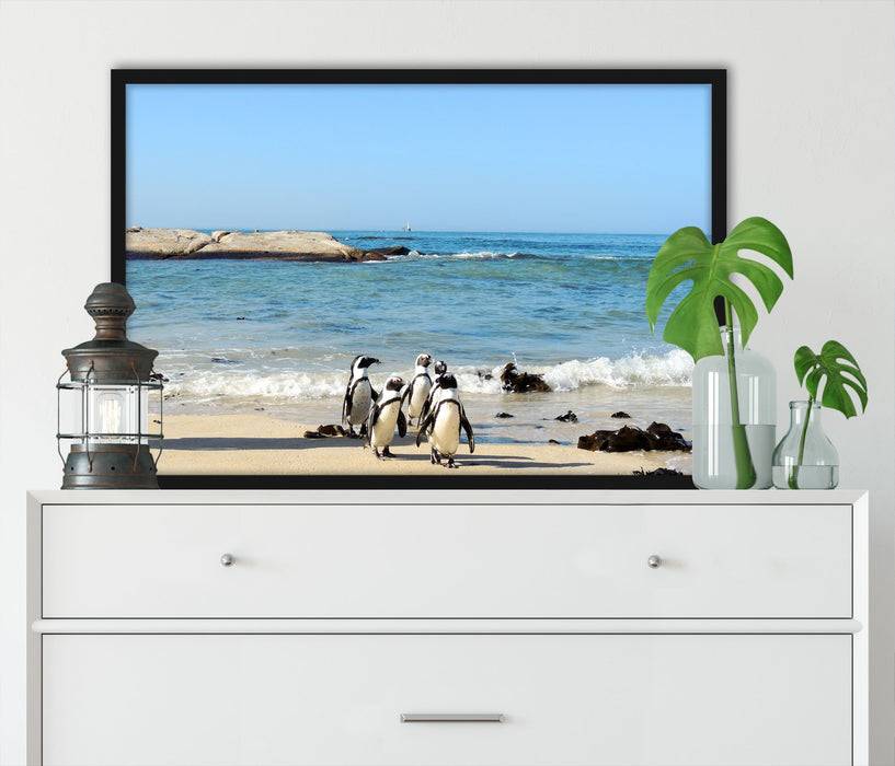 Pixxprint Pinguine am Strand, Poster mit Bilderrahmen Verkauf