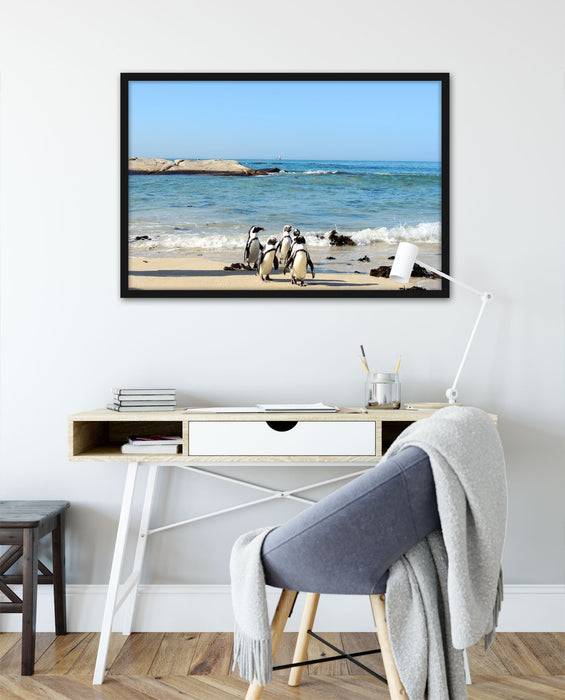 Pixxprint Pinguine am Strand, Poster mit Bilderrahmen Verkauf