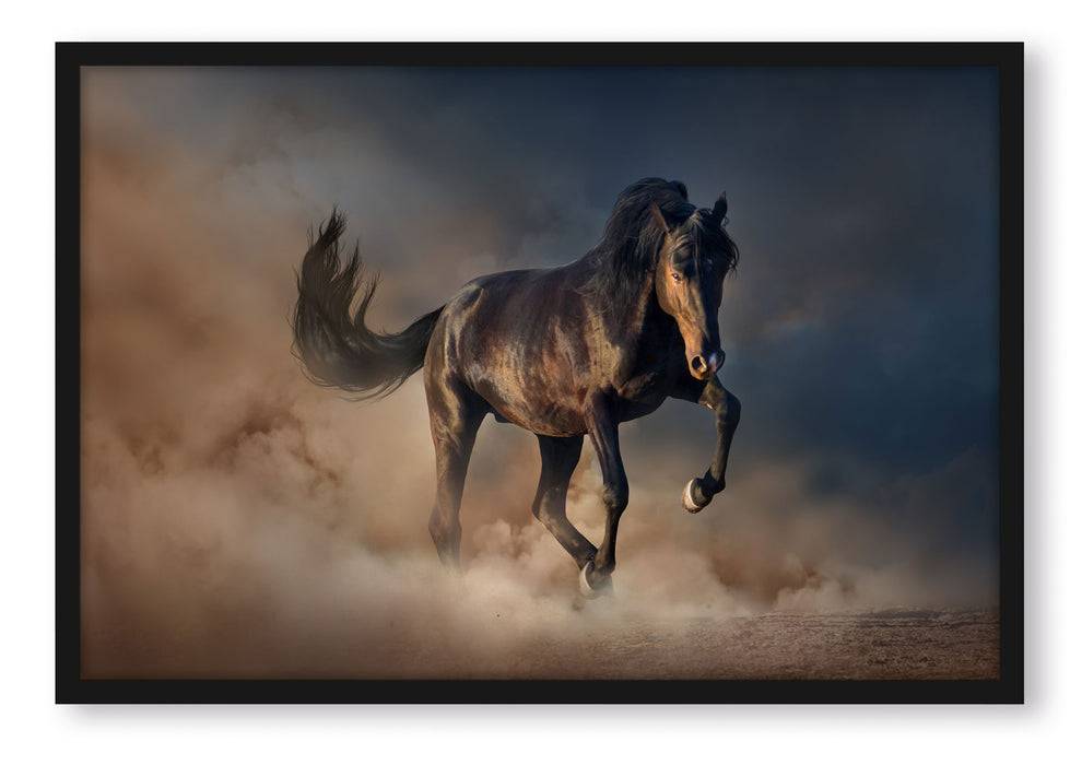 Pixxprint Schwarzes Pferd, Poster mit Bilderrahmen