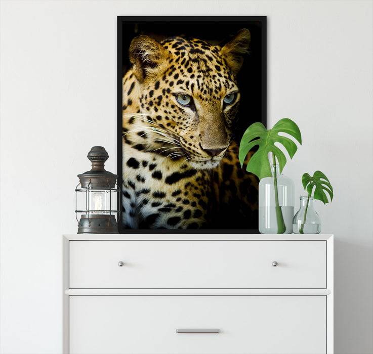 Pixxprint Leopard mit blauen Augen, Poster mit Bilderrahmen Flash Sale