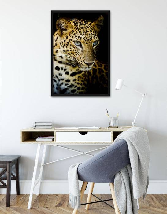 Pixxprint Leopard mit blauen Augen, Poster mit Bilderrahmen Flash Sale