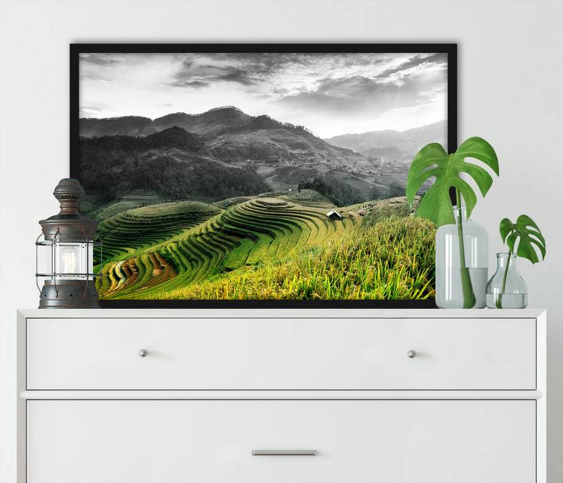 Pixxprint Reisfelder in Vietnam, Poster mit Bilderrahmen Begrenztes Angebot