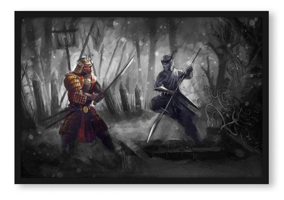 Pixxprint Kampf zwischen Samurai und Ninja, Poster mit Bilderrahmen Online Shopping