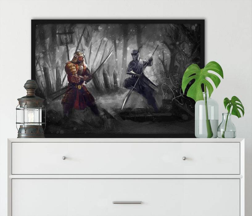 Pixxprint Kampf zwischen Samurai und Ninja, Poster mit Bilderrahmen Online Shopping
