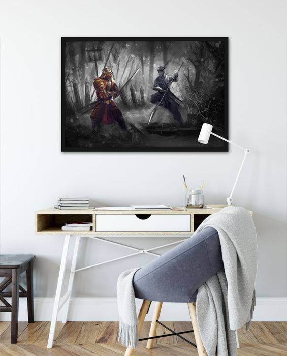 Pixxprint Kampf zwischen Samurai und Ninja, Poster mit Bilderrahmen Online Shopping
